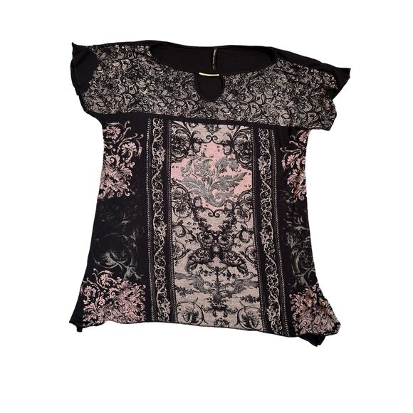 Skinny Minnie Tops - Skinny Minnie Black & Tan Shirt with Metal Embellishment Size L Large